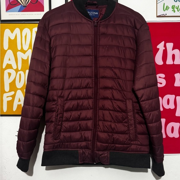 Arizona Jean Company Red Quilted Puffer Jacket with Stand-Up Collar - Picture 2 of 4